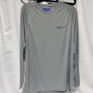 Fishing Life Shirt Men's Med Grey Fishing Fisherman Long Sleeve Tee 97% UV Block